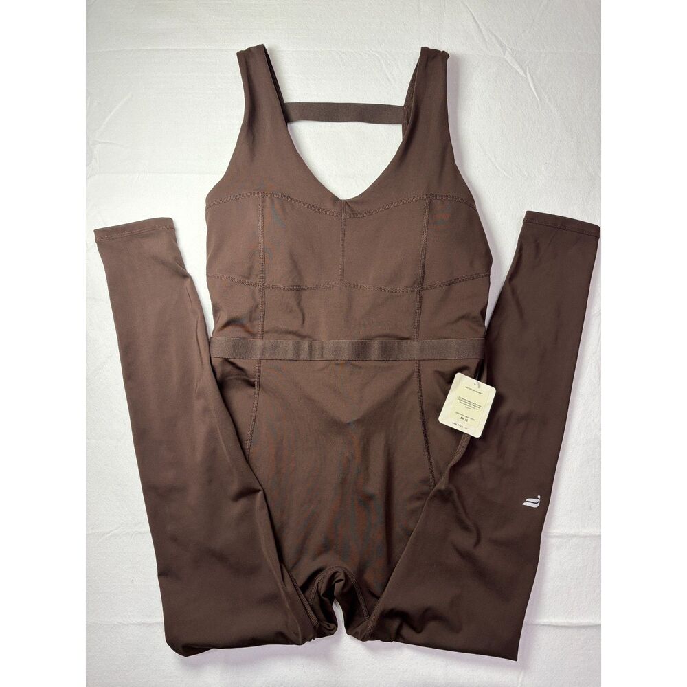Fabletics Motion365+ Open Back Activewear Onesie Jumpsuit Cacao Brown NWT Medium
